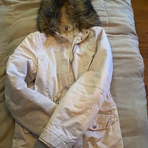 H&M Cream Faux Shearling Lined Parka Size 2 (XS)